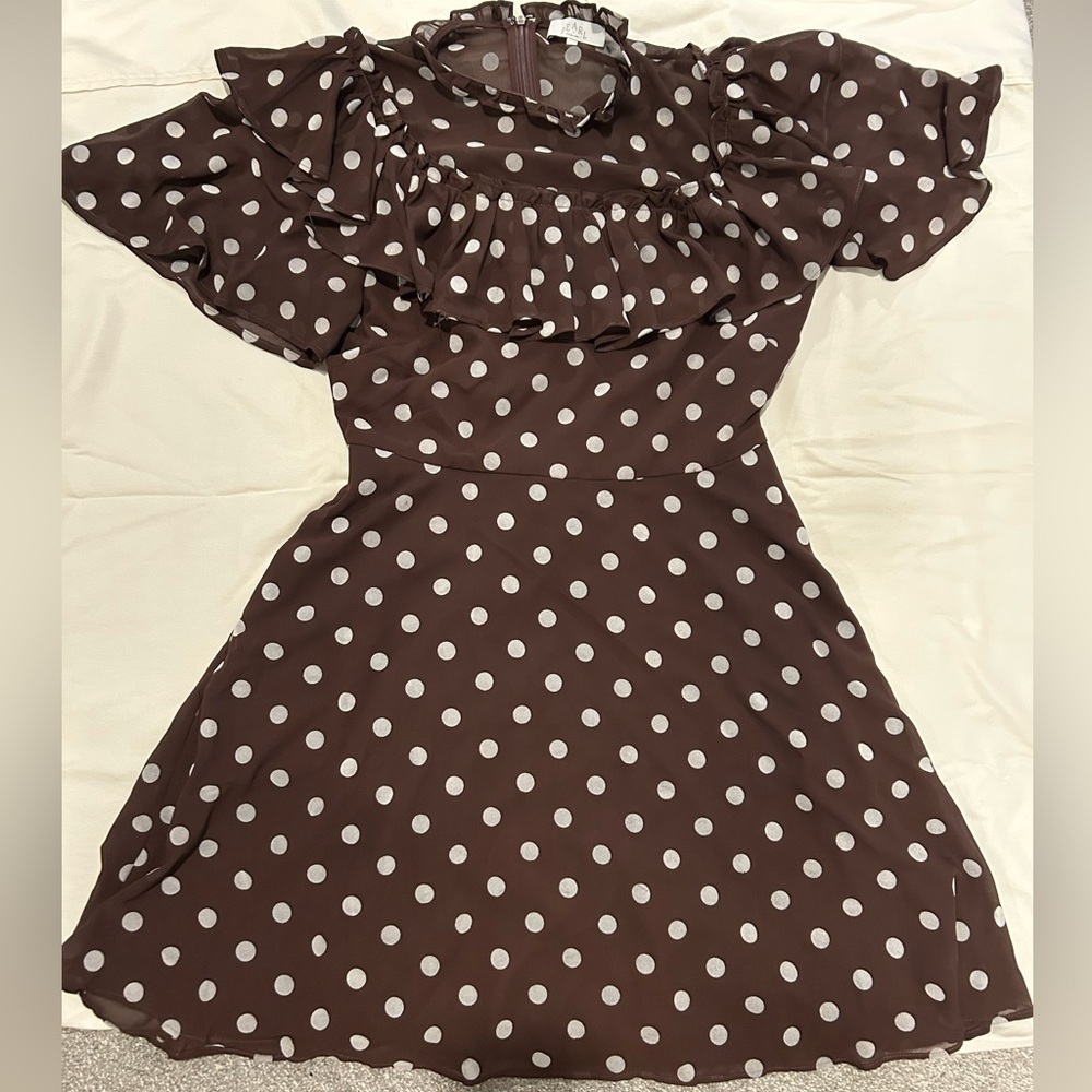 Pearl by Lela Rose Polka Dot Print Dress Brown and White Size 6